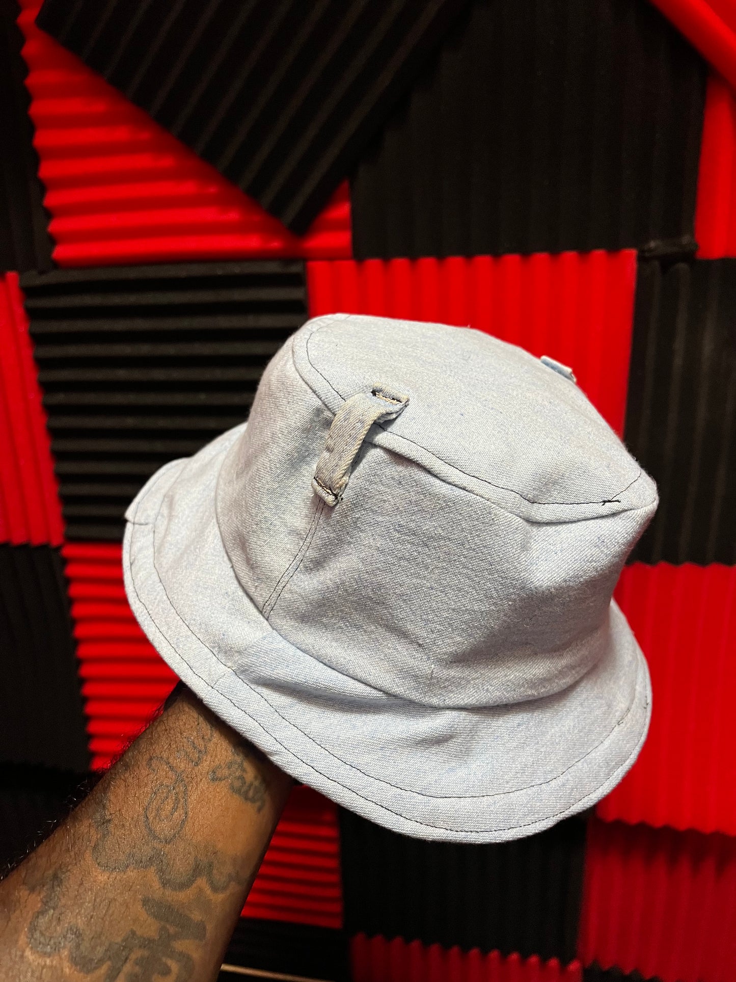 Acid Wash Denim/Leather Reversible Bucket Hat - 1of1