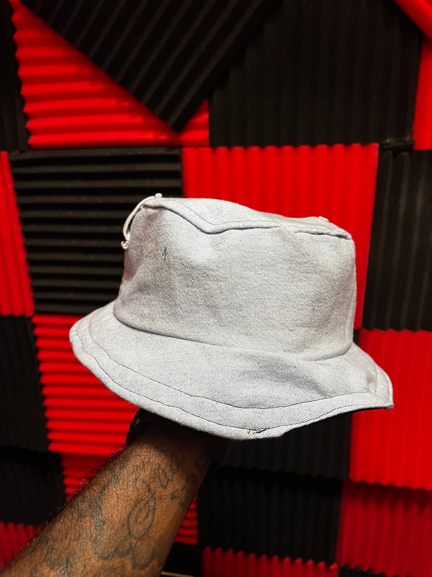 Acid Wash Denim/Leather Reversible Bucket Hat - 1of1