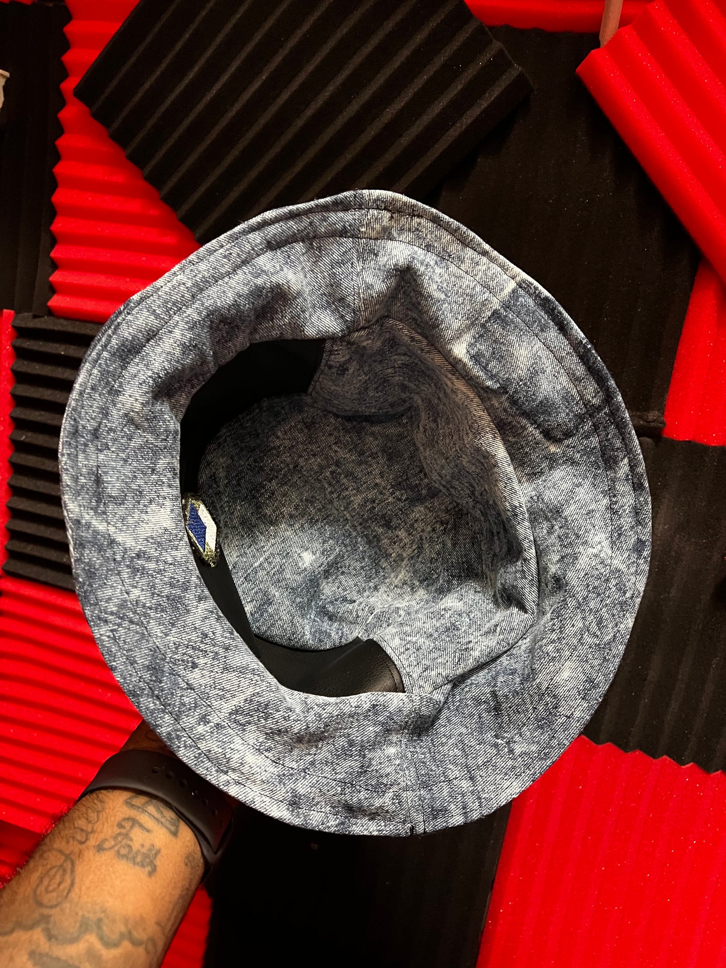 Denim/Leather Patchwork Reversible Bucket Hat - 1of1